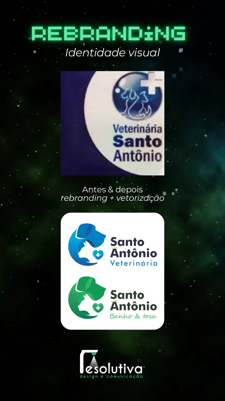 Antes e depois de rebranding e vetorização de logotipo