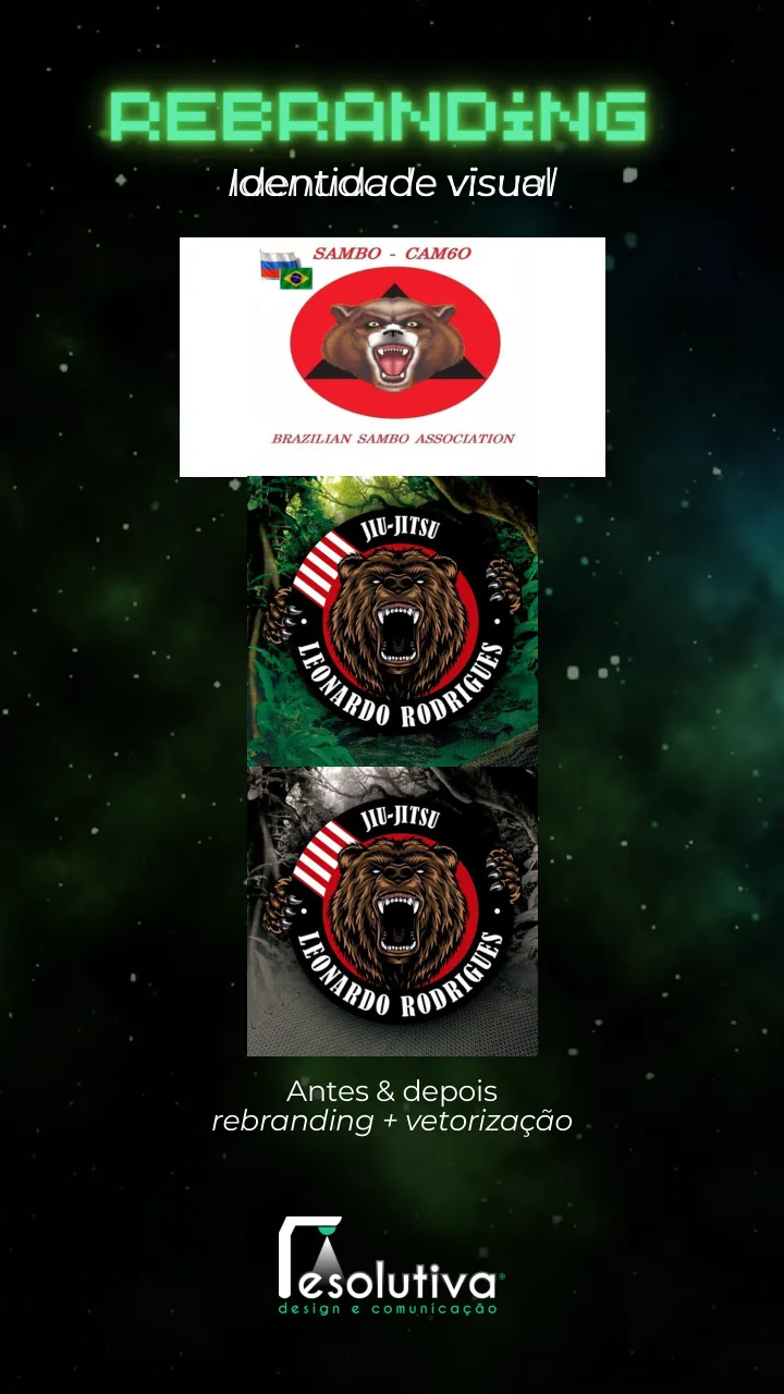 Antes e depois de rebranding e vetorização de logotipo
