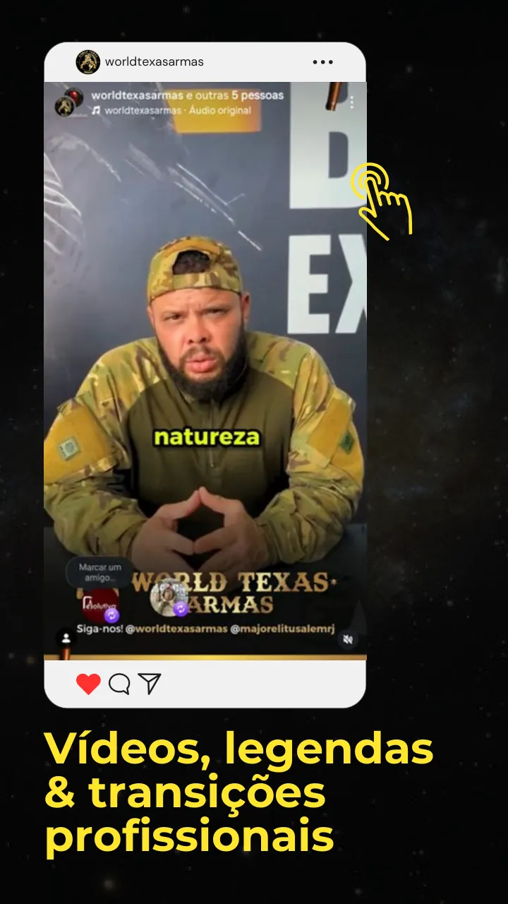 Vídeo para @worldtexasarmas: vídeos, legendas e transições profissionais